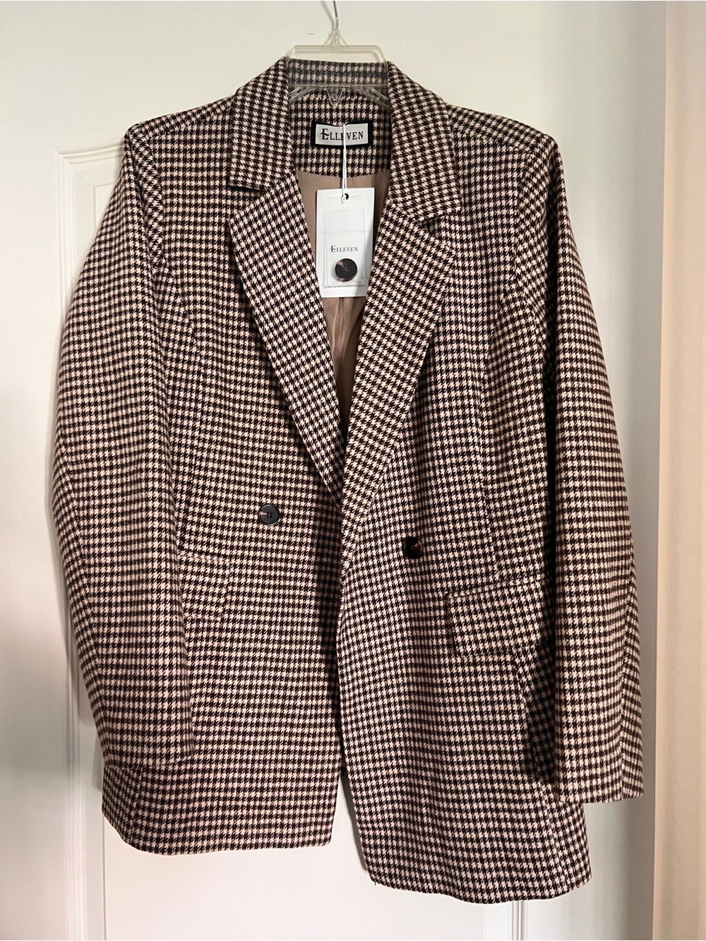 Brown Houndstooth Double-Breasted Blazer